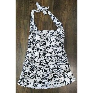 Lands End Tankini Top Size 10 Halter Black White Tropical Floral Brand New NWT